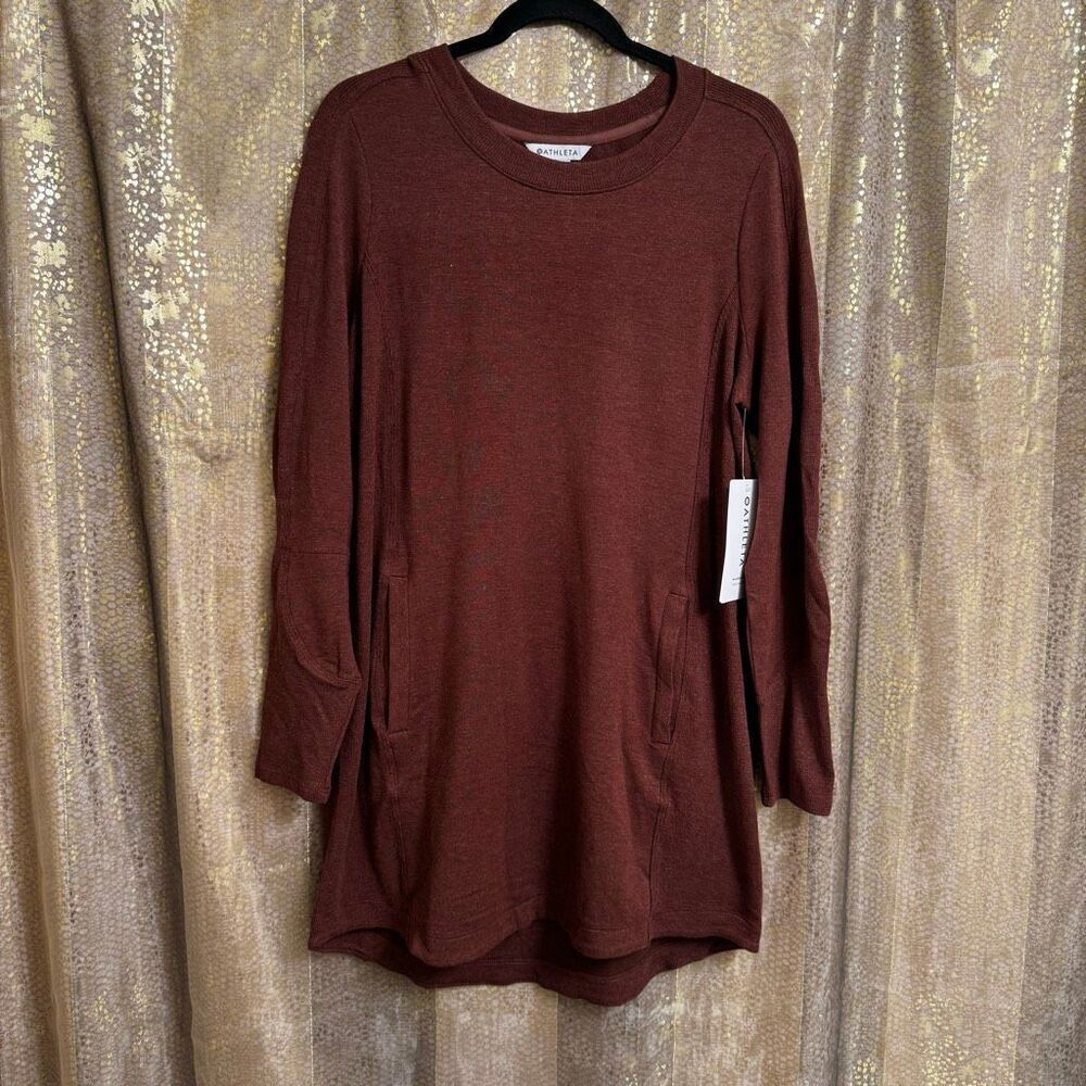 Athleta Maroon Mahogany Heather Balance Long Sleeve Sweater Dress Large NWT